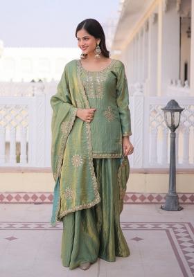 Golden Embroidered Fendi Anarkali Set