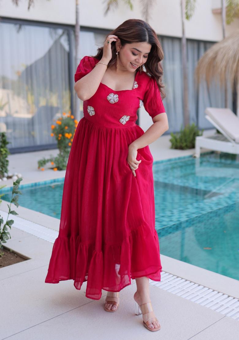 Pink Embroidered Silk Blend Anarkali - Indya