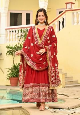 Maroon Embroidered Faux Blooming Anarkali Set