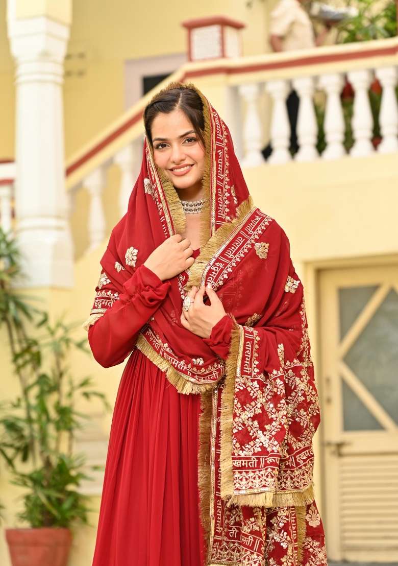Maroon Embroidered Faux Blooming Anarkali Set - Indya