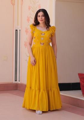 Yellow Embroidered Faux Blooming Anarkali