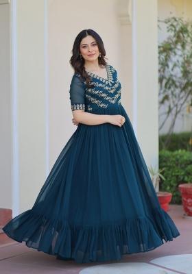 Rama Embroidered Faux Blooming Anarkali