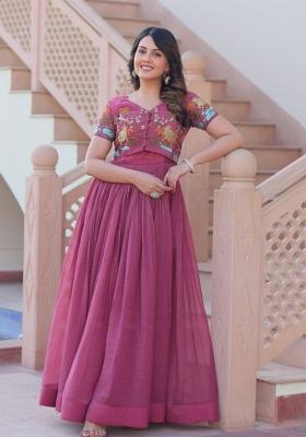 Onion Embroidered Crunchy Anarkali Set