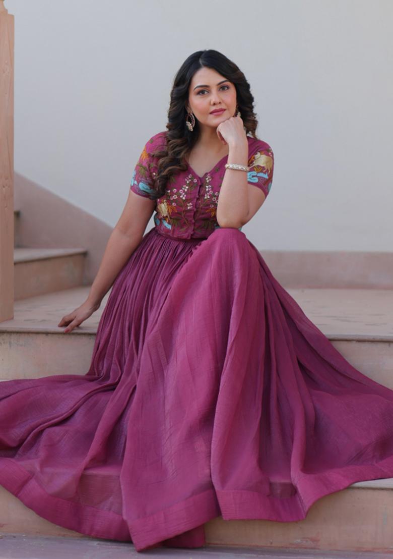 Onion Embroidered Crunchy Anarkali Set - Indya