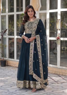 Rama Embroidered Faux Blooming Anarkali Set