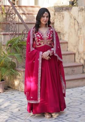 Pink Embroidered Faux Blooming Anarkali Set
