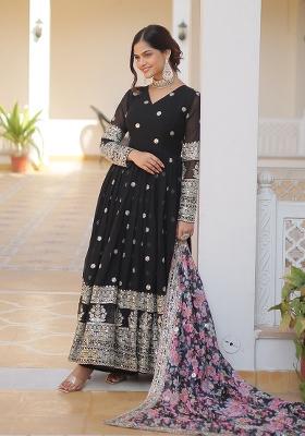 Black Embroidered Georgette Anarkali Set