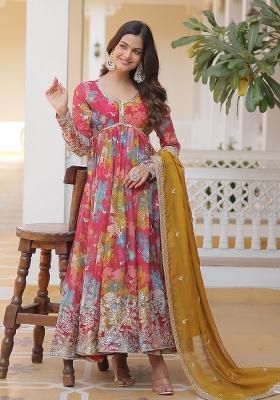 Pink Embroidered Silk Blend Anarkali Set