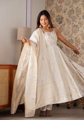 White Flare Kali Silk Anarkali Set