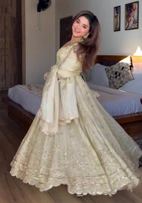 White Embroidered Silk Anarkali Set