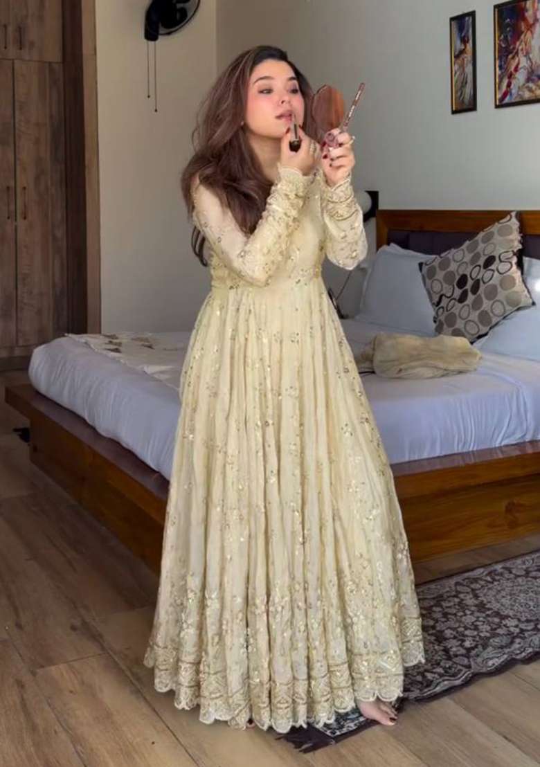 White Embroidered Silk Anarkali Set - Indya