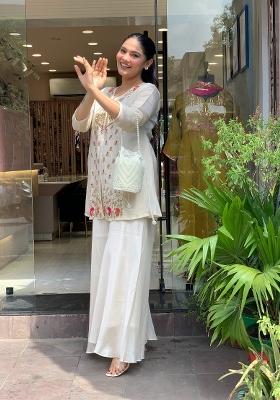 White Embroidered Silk Palazzo Set