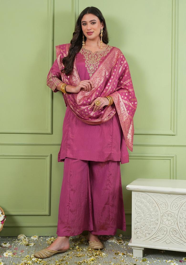 Gajari Embroidered Silk Palazzo Set - Indya