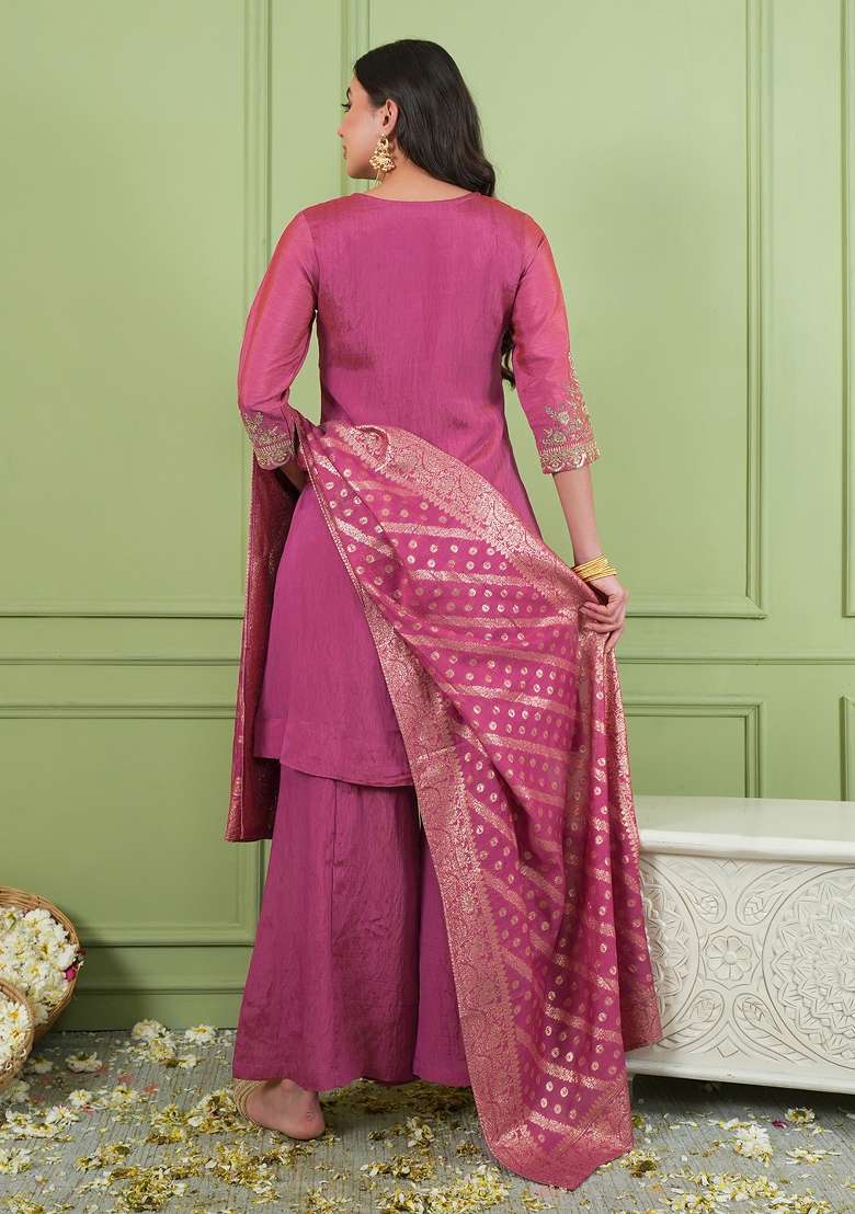 Gajari Embroidered Silk Palazzo Set - Indya