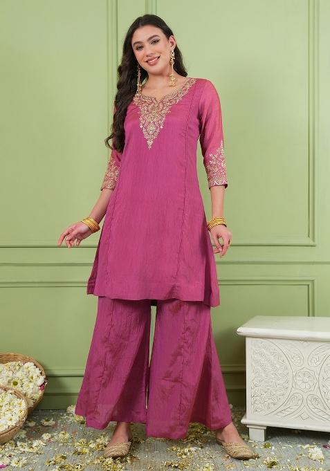 Gajari Embroidered Silk Palazzo Set