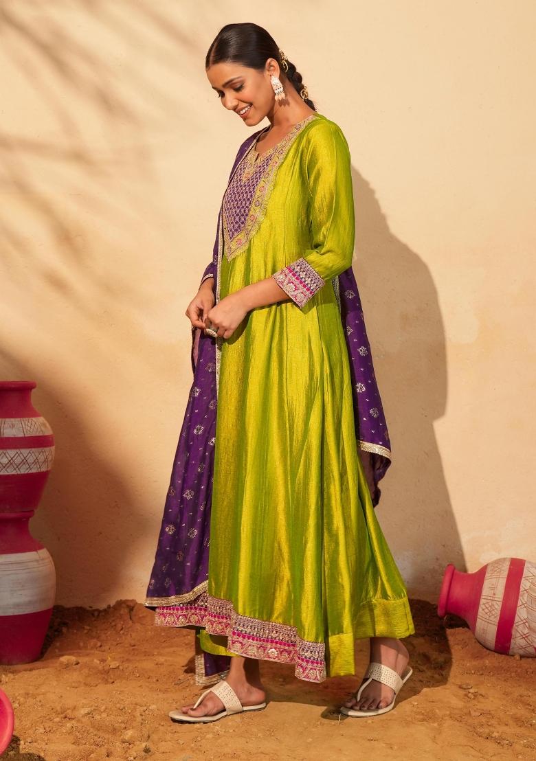 Liril Embroidered Silk Blend Anarkali Set - Indya