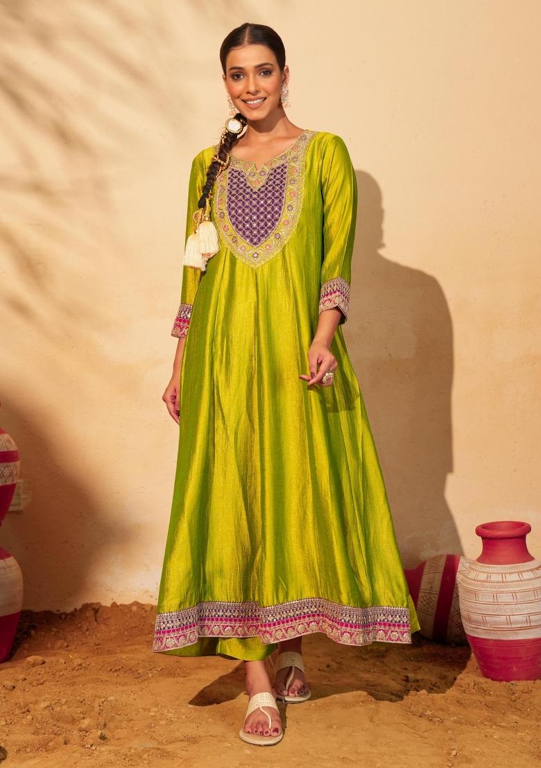 Liril Embroidered Silk Blend Anarkali Set - Indya