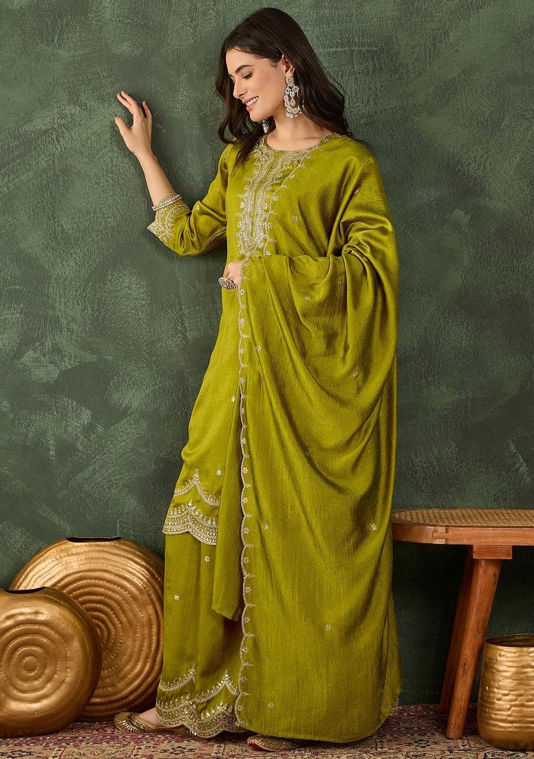 Liril Embroidered Silk Sharara Set - Indya