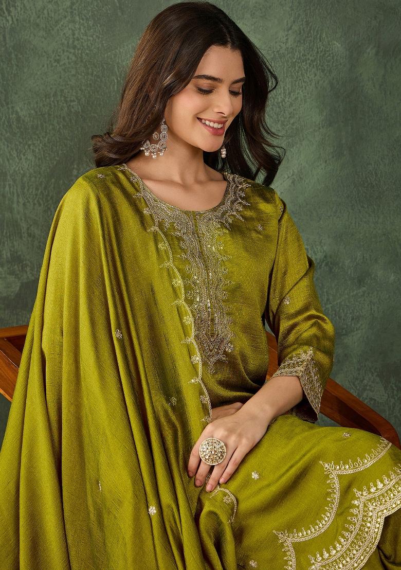 Liril Embroidered Silk Sharara Set - Indya