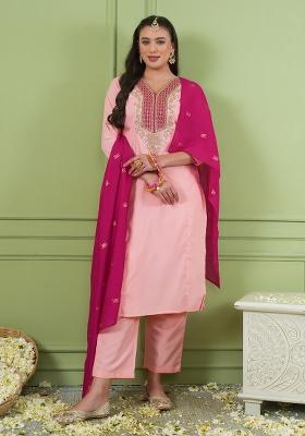 Peach Embroidered Simar Kurta Set