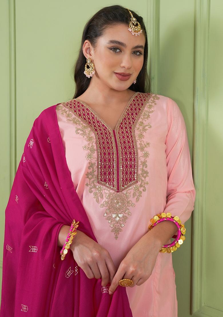 Peach Embroidered Simar Kurta Set - Indya