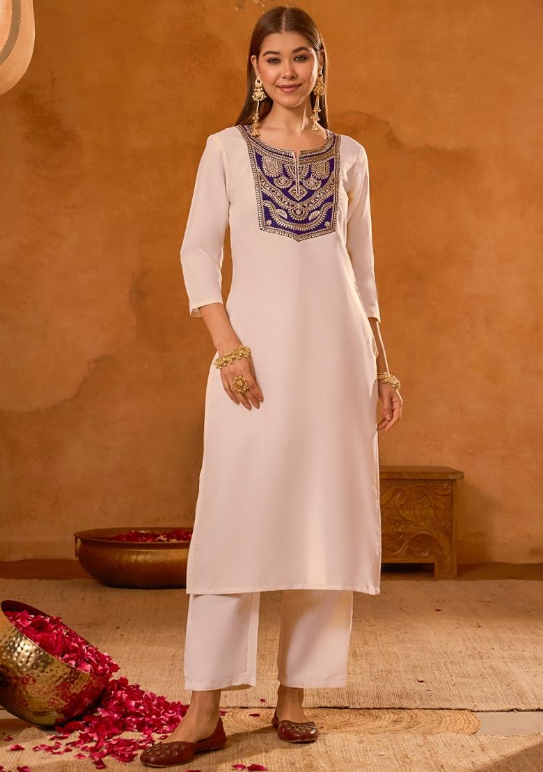 Blue Embroidered Simar Kurta Set - Indya