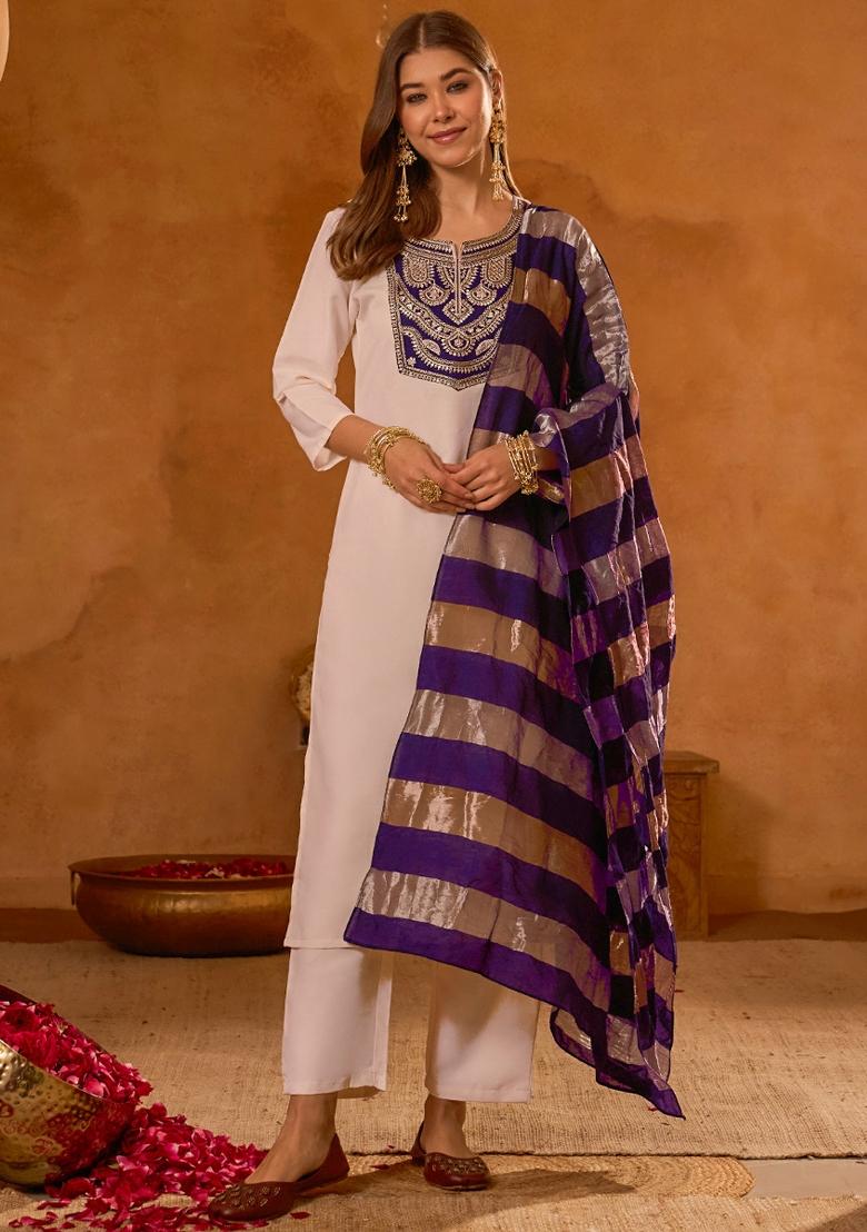 Blue Embroidered Simar Kurta Set - Indya