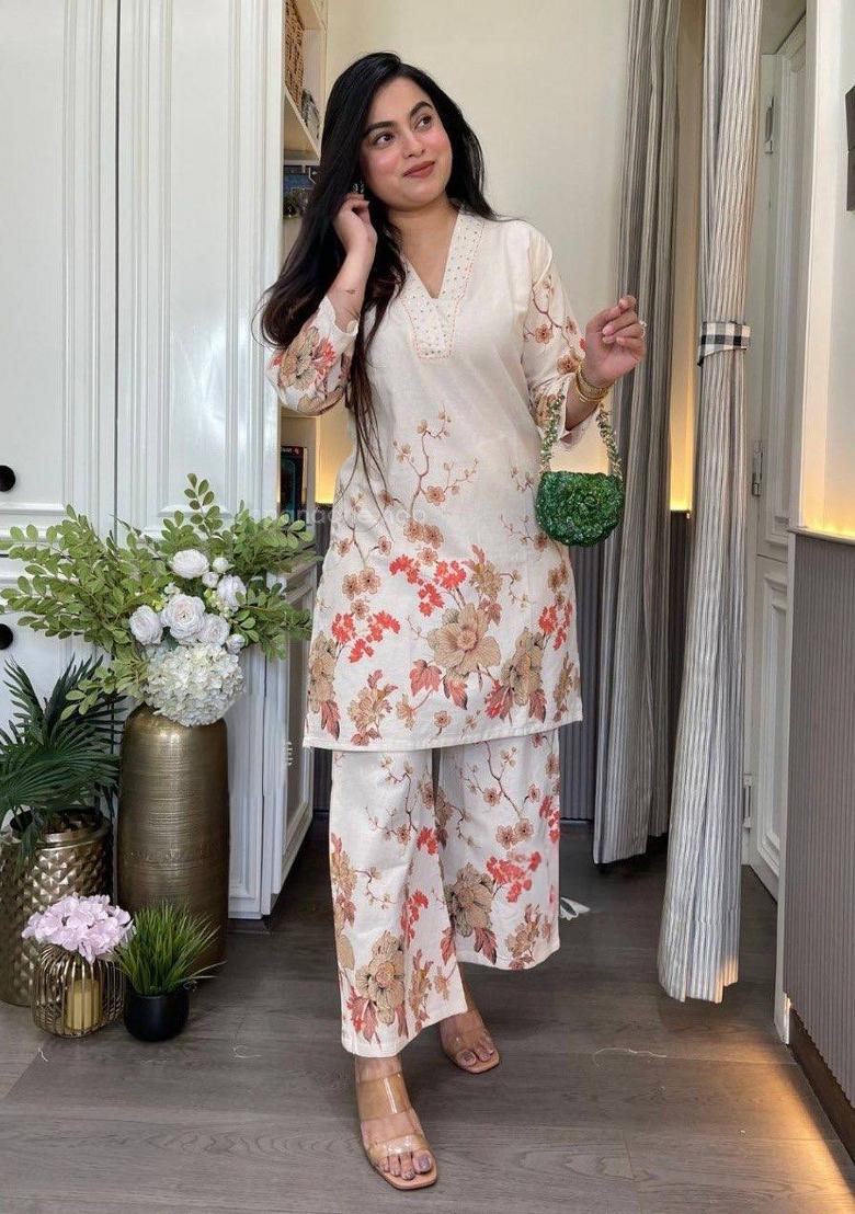 Orange Printed Cotton Co-Ord Set - Indya
