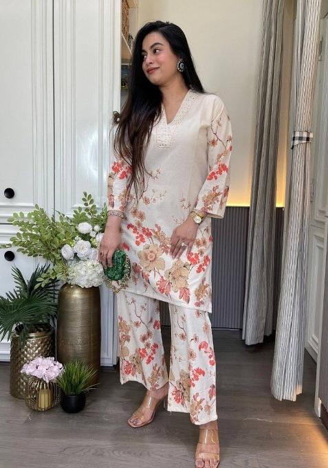 Orange Printed Cotton Co-Ord Set