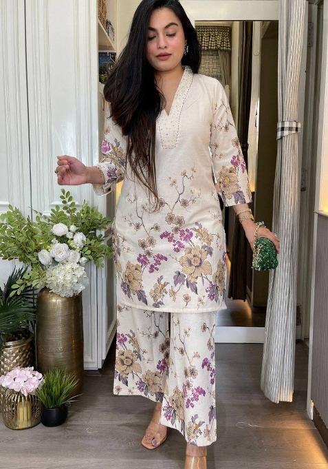 Purple Printed Cotton Co-Ord Set