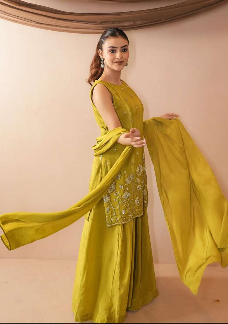Liril Embroidered Silk Sharara Set - Indya