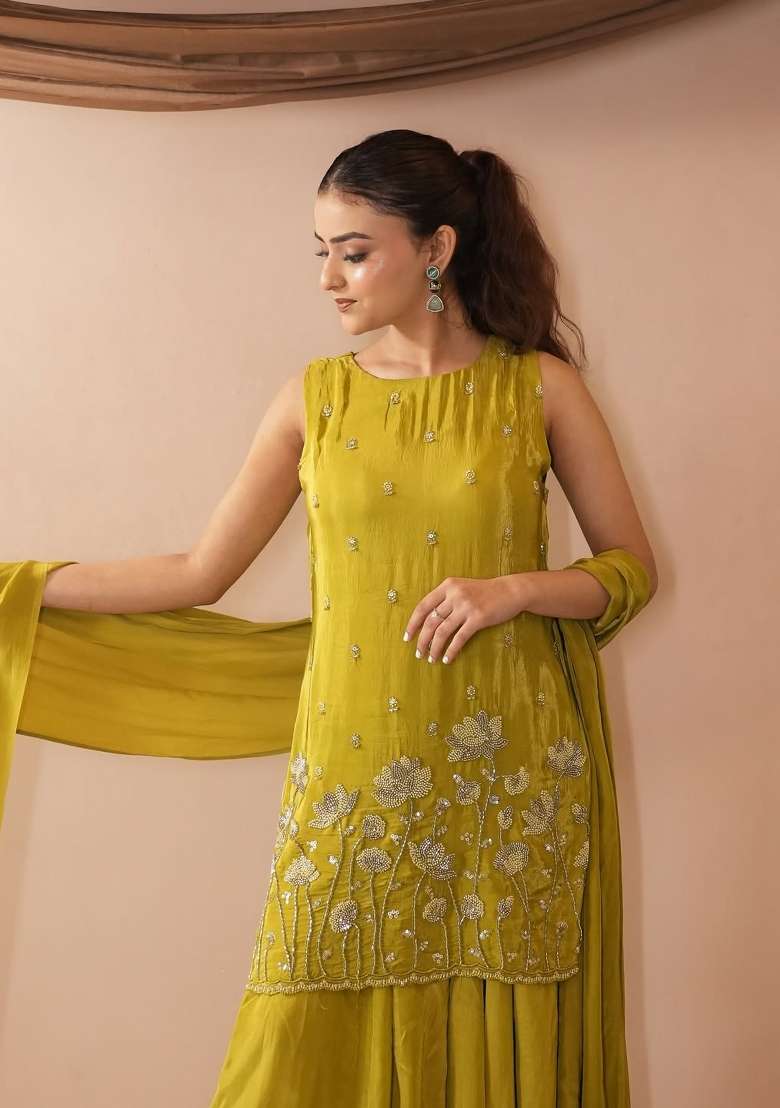 Liril Embroidered Silk Sharara Set - Indya