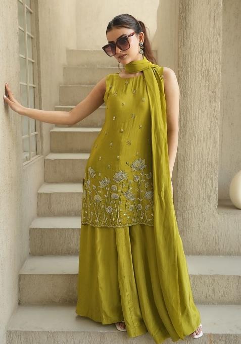 Liril Embroidered Silk Sharara Set