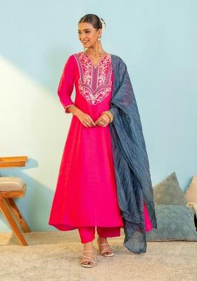 Gajari Embroidered Silk Blend Anarkali Set