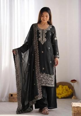 Black Embroidered Silk Sharara Suit