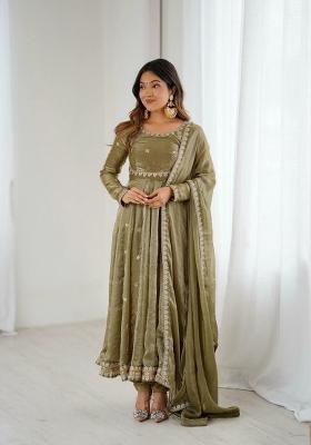 Mehendi Green Sequin Work Silk Anarkali Set