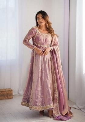 Pink Sequin Work Silk Anarkali Set