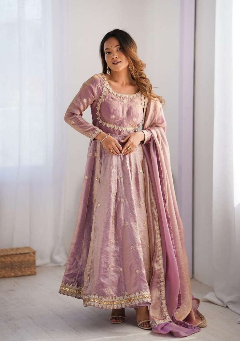 Pink Sequin Work Silk Anarkali Set - Indya