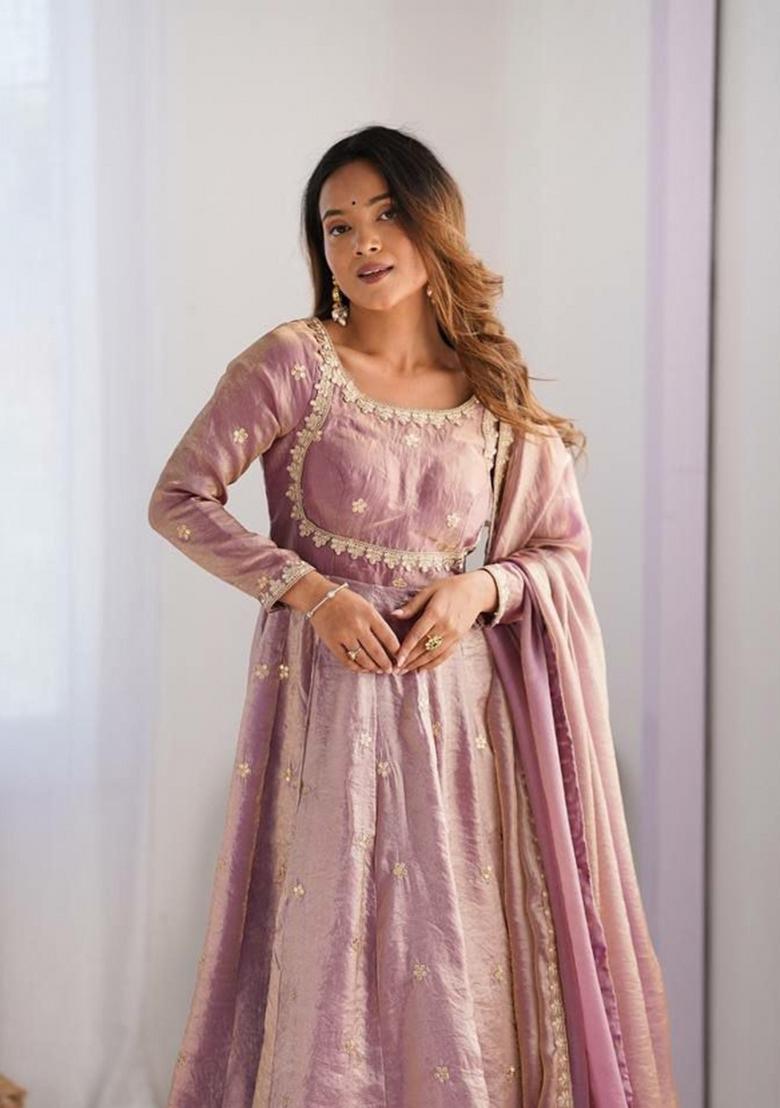 Pink Sequin Work Silk Anarkali Set - Indya
