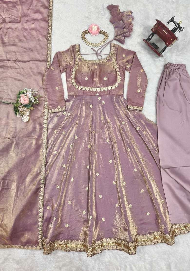 Pink Sequin Work Silk Anarkali Set - Indya