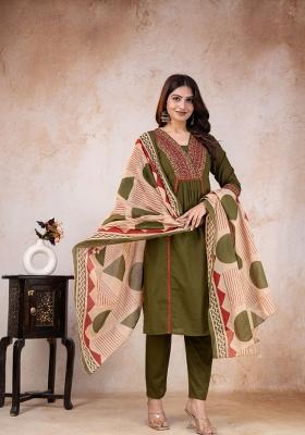 Green Embroidered Cotton Kurta Set