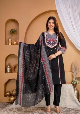 Black Embroidered Cotton Kurta Set
