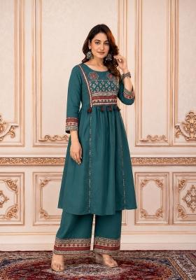 Green Embroidered Cotton Kurta Set