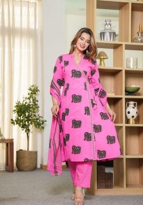 Pink Printed Cotton Kurta Set