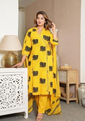 Yellow Printed Cotton Kurta Set