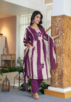Purple Printed Cotton Kurta Set