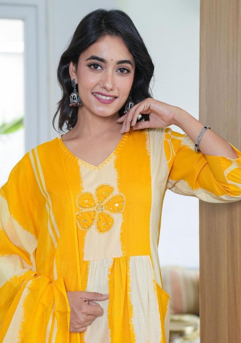 Black Printed Cotton Kurta Set - Indya
