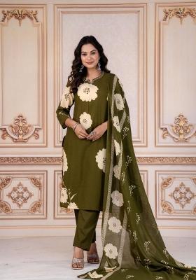 Green Printed Cotton Kurta Set