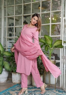 Pink Embroidered Cotton Kurta Set
