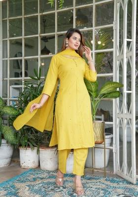 Yellow Embroidered Cotton Kurta Set